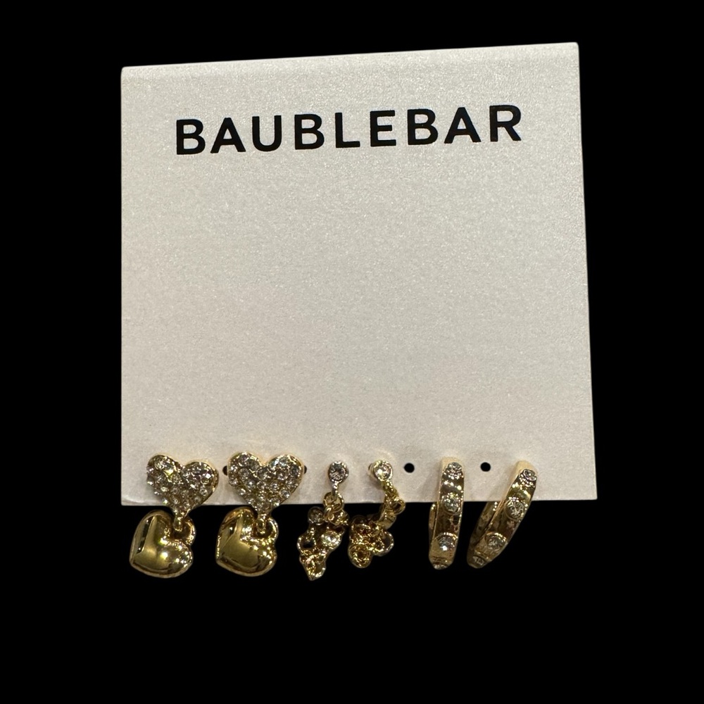BaubleBar Gold Heart and Hoop Earring 3 Pair Set